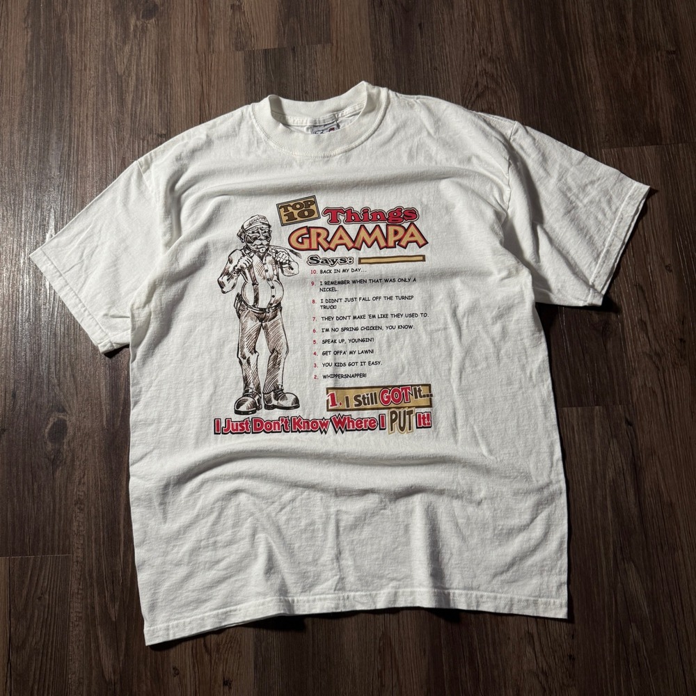 Vintage Top 10 Things Grampa Says Novelty Graphic T-Shirt Mens Large‎